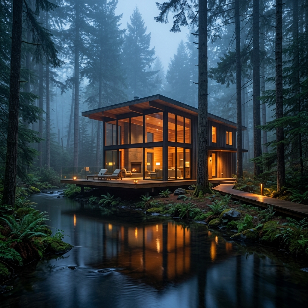 Luxury forest cabin background